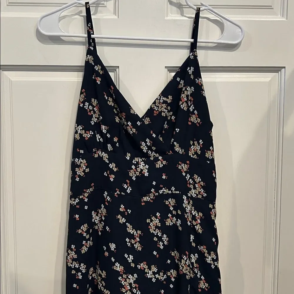 Abercrombie and Fitch Floral Navy Dress with high slit and smocked back small